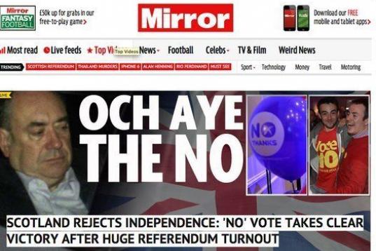 Escocia rechaza la independencia