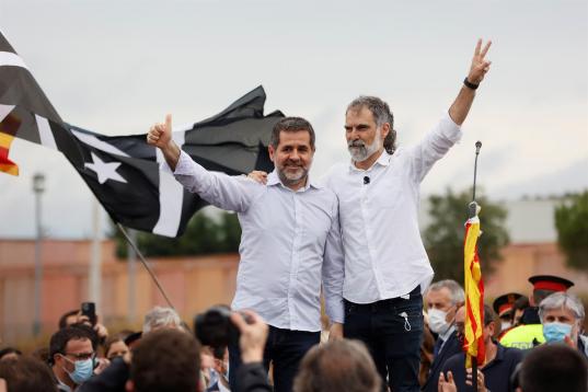 El presidente de Omnium, Jordi Cuixart, y el expresidente de la ANC Jordi Sánchez.