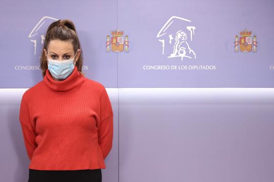 MADRID, SPAIN - JANUARY 27: The spokeswoman of the CUP in Congress, Mireia Vehi, at a press conference in the Congress of Deputies, on 27 January, 2022 in Madrid, Spain. Esquerra Republicana (ERC), EH-Bildu, CUP and BNG have staged this Thursday...