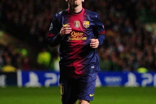 GLASGOW, SCOTLAND - NOVEMBER 07:  Barcelona player Lionel Messi reacts during the UEFA Champions League Group G match between Celtic and Barcelona at Celtic Park on November 7, 2012 in Glasgow, Scotland.  (Photo by Stu Forster/Getty Images)