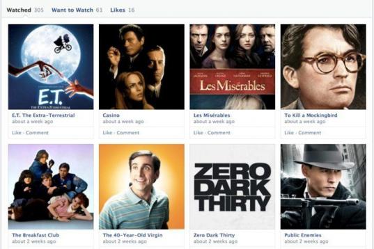 Este nuevo diseño también afecta a la línea de tiempo. Facebook ofrece a los usuarios la opción de organizar sus gustos de manera diferente con secciones dedicadas al cine, la música, la literatura o las series de televisión.