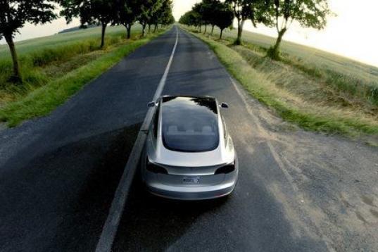 A Tesla Motors Model 3 electric car is seen in this handout picture from Tesla Motors on March 31, 2016.