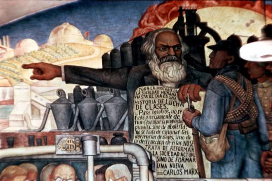 Fresco de Diego Rivera en el que se ve a Marx hablando a los pueblos de América Latina. Se encuentra en el Palacio del Gobierno de México. 


