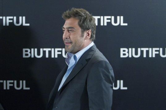Spanish actor Javier Bardem poses during a photo call for the movie Biutiful in Madrid Monday Nov. 29, 2010. (AP Photo/Paul White)
