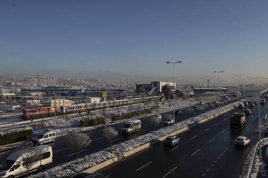 ANKARA, TURKEY - DECEMBER 13 : A view of the crash site where a high-speed train crashed into a pilot engine traveling along the same rails in Turkish capital Ankara on December 13, 2018. After the crash an overpass also collapsed onto some of t...