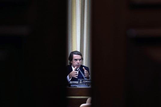 El expresidente del Gobierno José María Aznar, durante su comparecencia en el Congreso este martes.