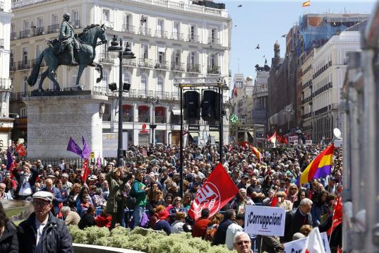 La Puerta de Sol, en Madrid, a la llegada de la manifestación