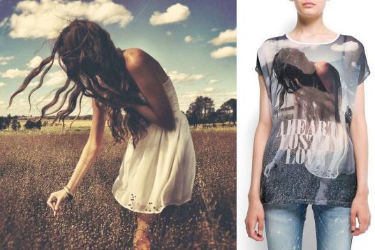 A la izquierda, la foto que el fotógrafo Tuana subió a su cuenta de Instagram. A la derecha, la camiseta de Mango. 
