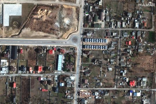 Imagen satelital de calle Yablonska en Bucha.