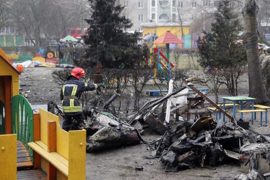 La guardería donde se ha estrellado este miércoles un helicóptero en la región de Kiev.