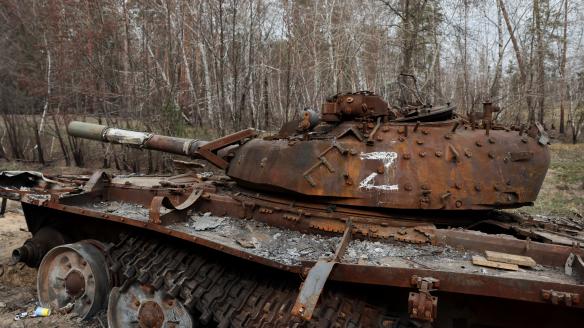 Imagen de archivo de un tanque ruso destruido.
