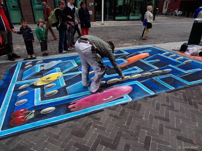 El Pac-Man, un grafiti por los suelos y en 3D obra de Leon Keer (FOTOS, VÍDEO)