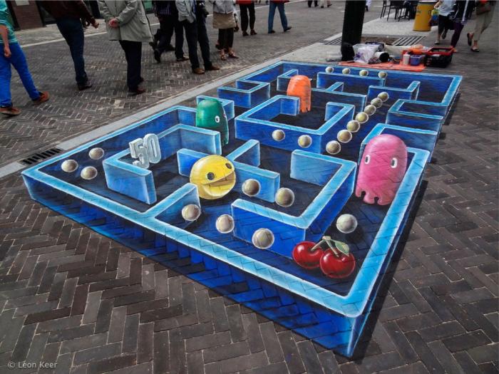 El Pac-Man, un grafiti por los suelos y en 3D obra de Leon Keer (FOTOS, VÍDEO)