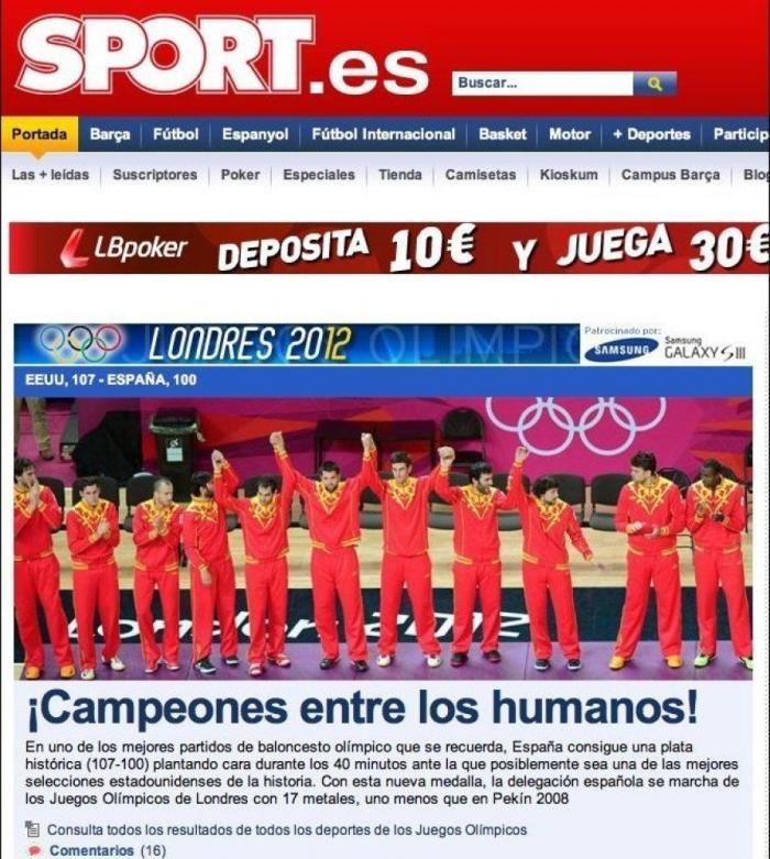 Juegos Londres 2012: El España-EEUU, en la prensa en Internet (FOTOS)