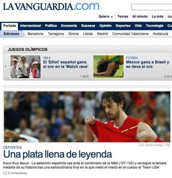 Juegos Londres 2012: El España-EEUU, en la prensa en Internet (FOTOS)