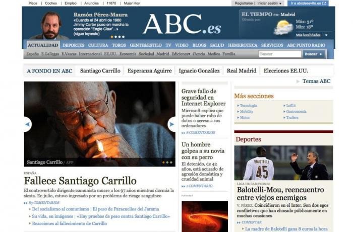 Muere Santiago Carrillo: Portadas de los medios digitales (FOTOS)