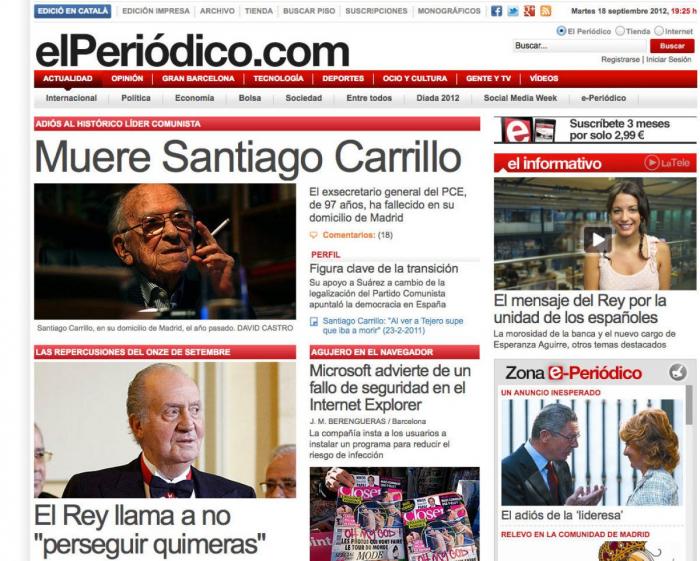 Muere Santiago Carrillo: Portadas de los medios digitales (FOTOS)