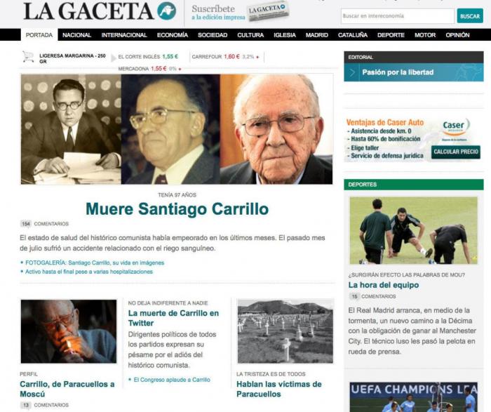 Muere Santiago Carrillo: IU alaba su figura y el resto de formaciones expresan su pesar