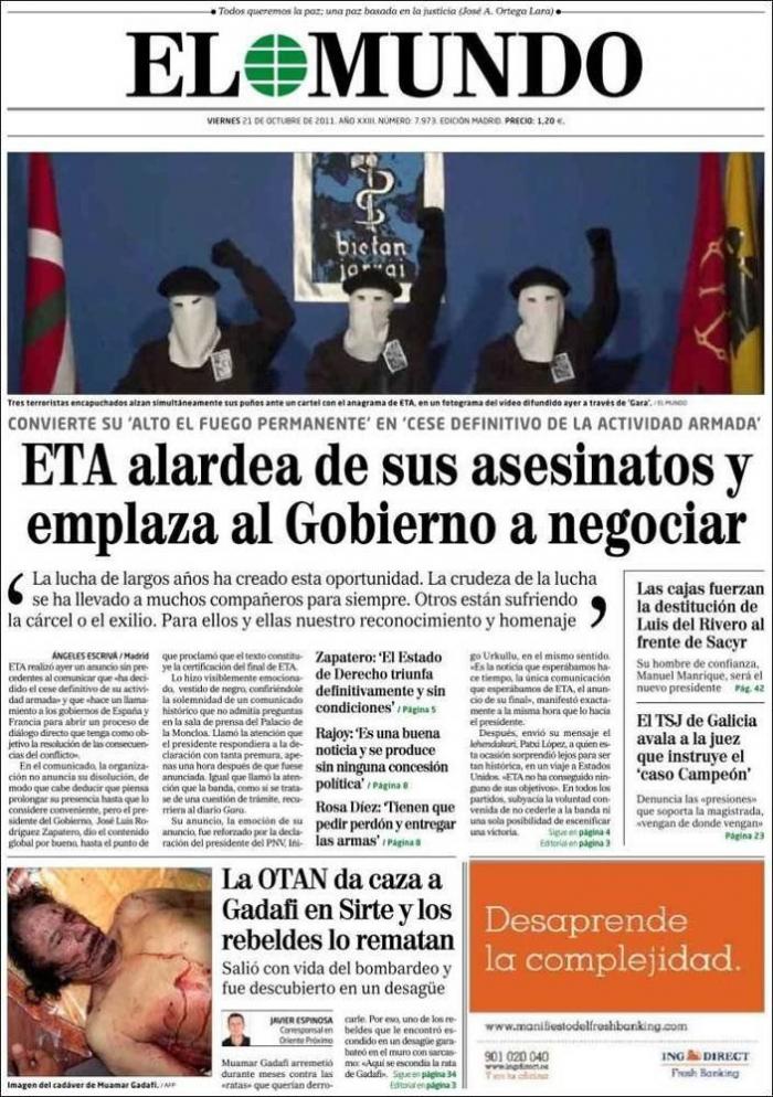Cinco años del fin de ETA: Las portadas de aquel día histórico
