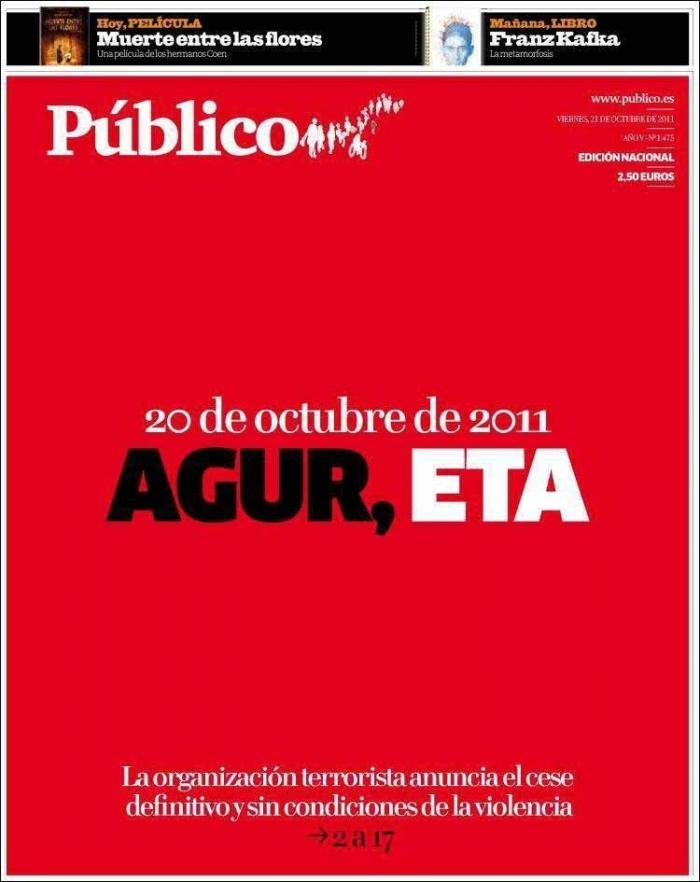 Cinco años del fin de ETA: Las portadas de aquel día histórico