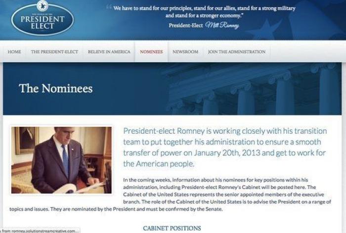 El equipo de Romney publica por error la página web que tenía preparada para ser presidente (FOTOS)