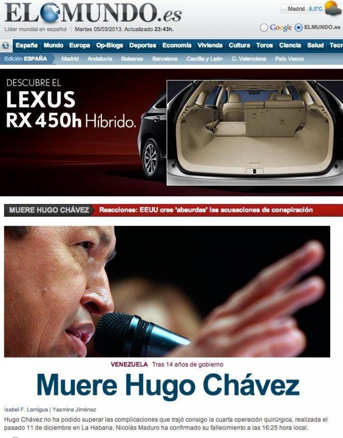 Muerte de Hugo Chávez: Las portadas de los medios digitales (FOTOS)