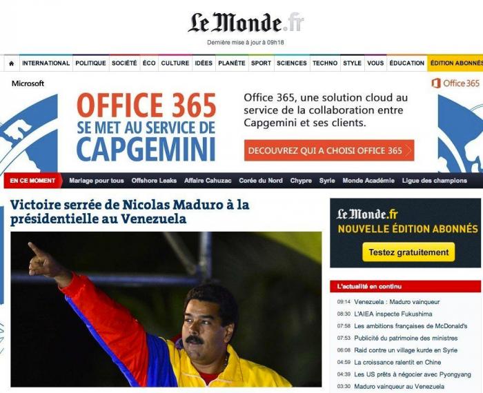 'Venezuela elige a Maduro por la mínima' y otras portadas web nacionales
