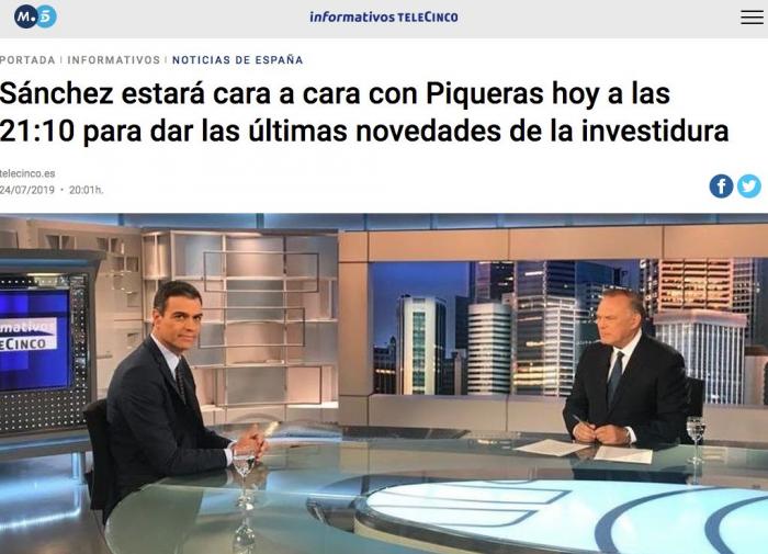 Telecinco anuncia por sorpresa una entrevista con Pedro Sánchez y borra el tuit al minuto