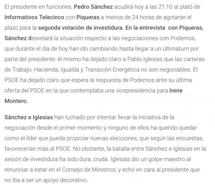 Telecinco anuncia por sorpresa una entrevista con Pedro Sánchez y borra el tuit al minuto
