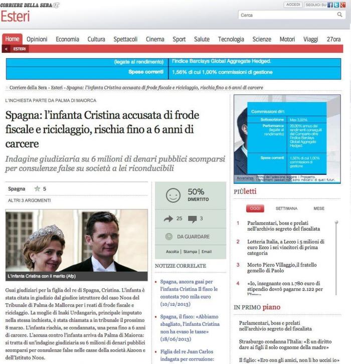 La imputación de la infanta Cristina, en toda la prensa internacional (FOTOS)