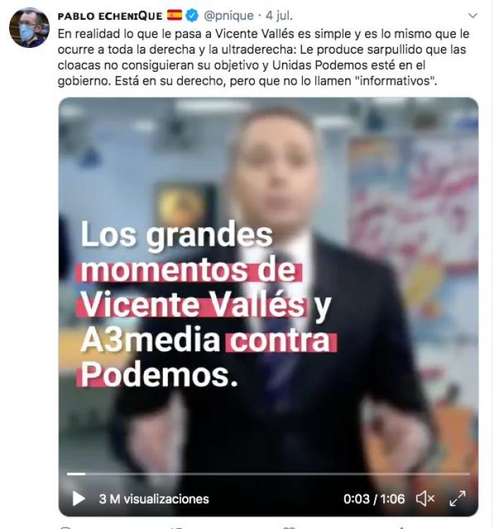 Los dos insultos que Pablo Iglesias ha leído sobre Vicente Vallés: "No me puedo identificar con eso"