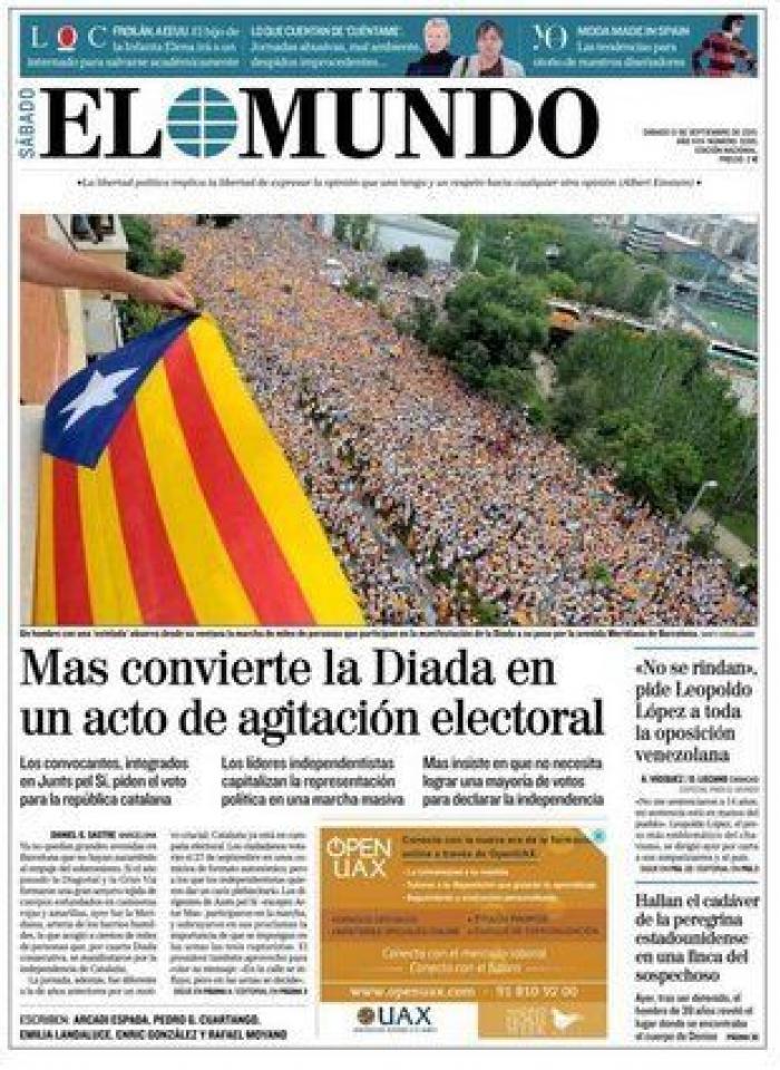 Así ha visto la prensa española e internacional la manifestación de la diada