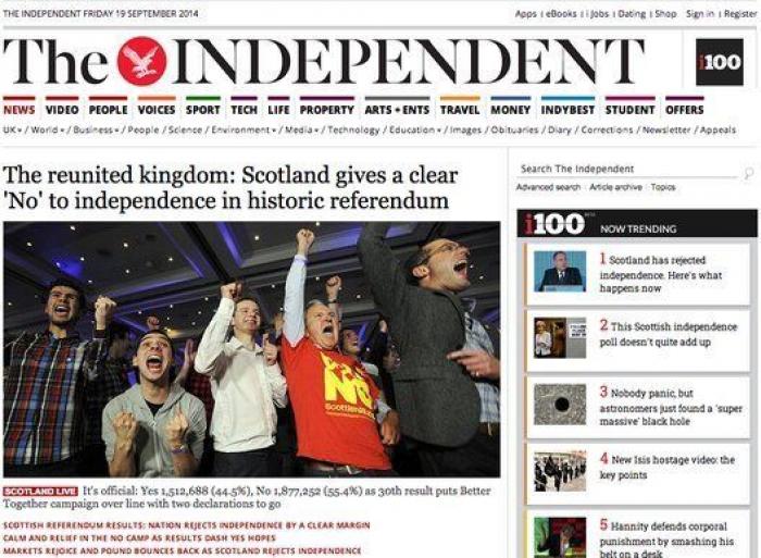 Los resultados del referéndum, en los medios digitales de todo el mundo: "Reino Reunido"