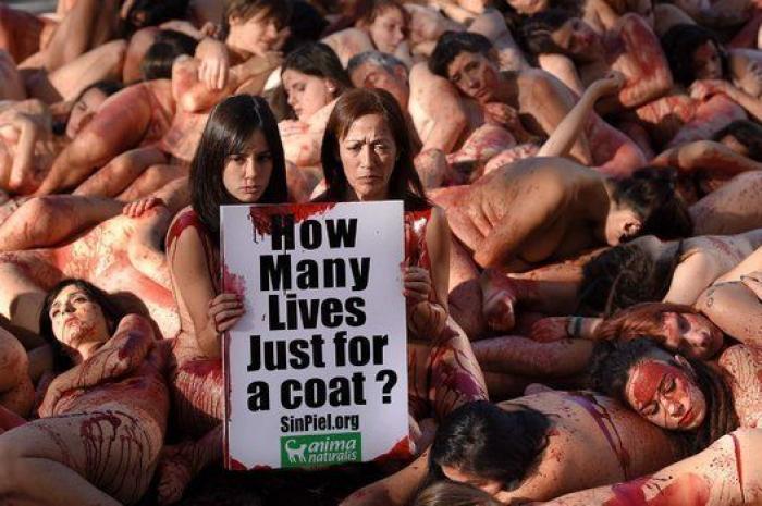 Un centenar de activistas se desnudan en Barcelona contra el uso de pieles de animales
