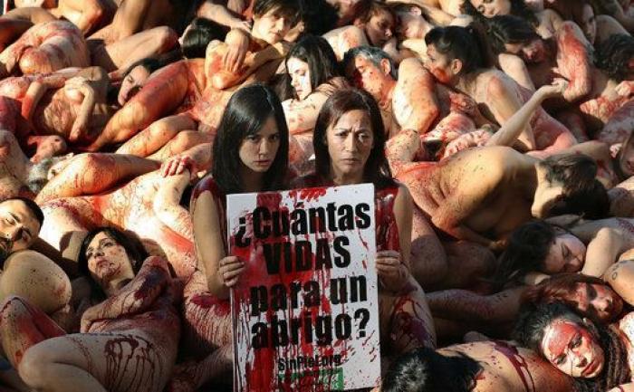 Un grupo de activistas se desnuda en Barcelona contra la ropa hecha de piel animal