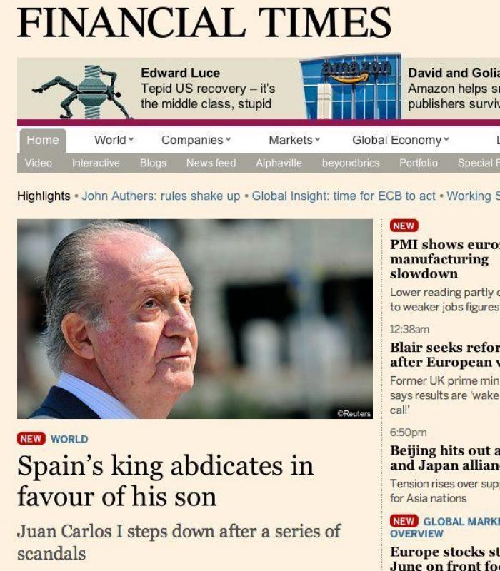 El rey abdica: Las portadas digitales recogen la renuncia de Juan Carlos I