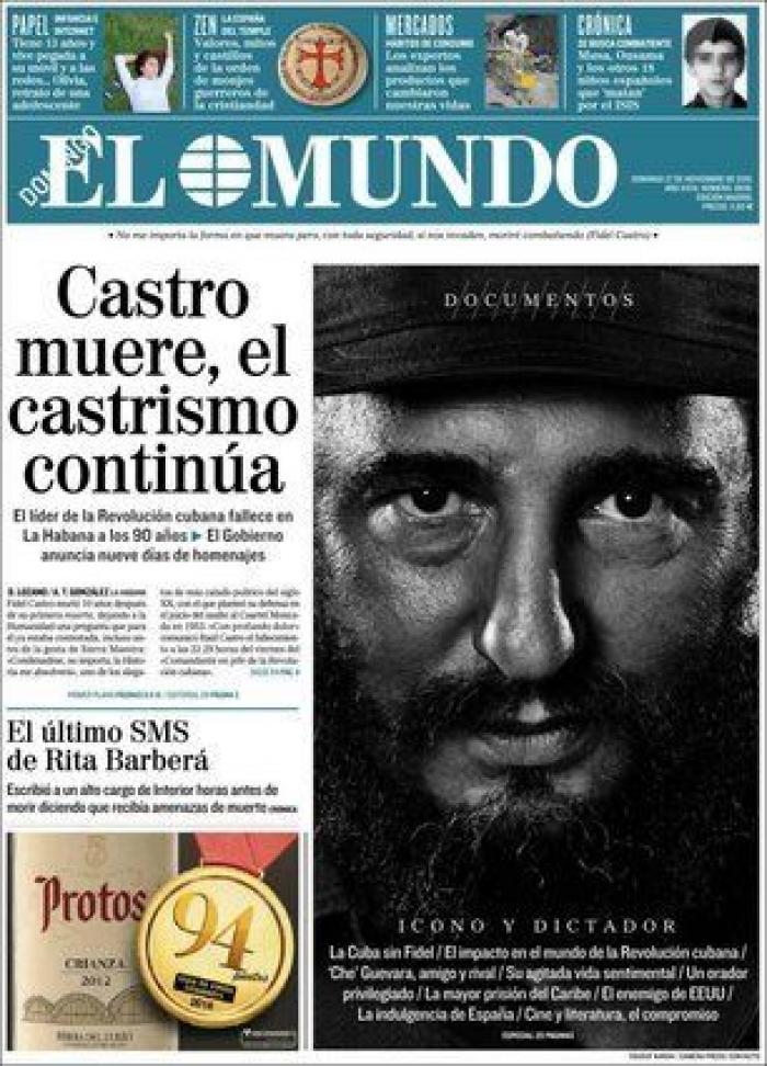 La muerte de Fidel, en los periódicos