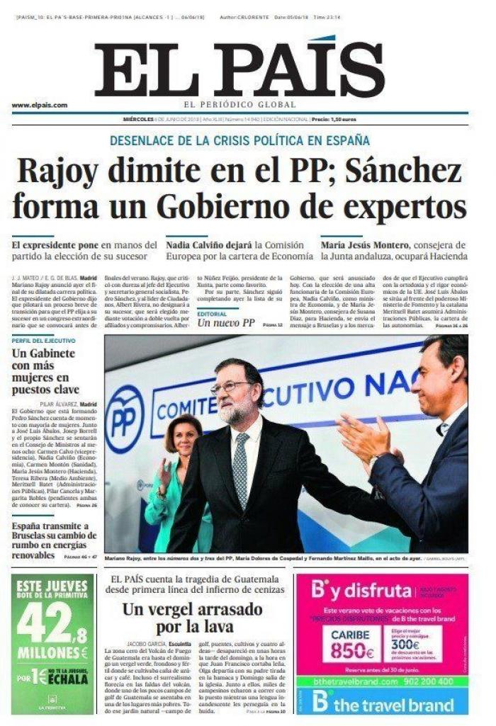 El vacío que deja Rajoy en el PP protagoniza las portadas de este miércoles