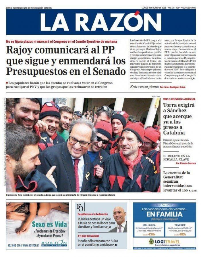 El cabreo del PP con el PNV domina las portadas del lunes 4 de junio