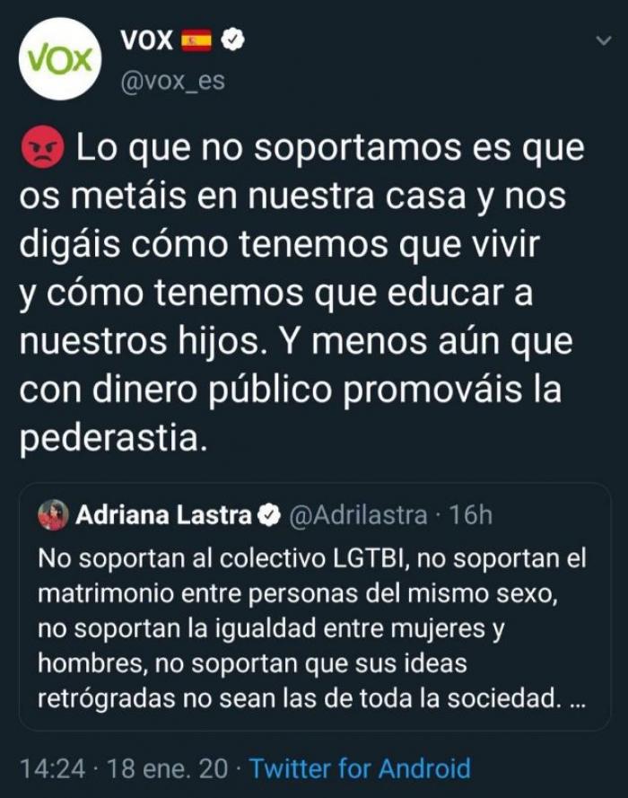 La Fiscalía investiga si hay delito de odio en varios tuits de Vox tras la denuncia del PSOE