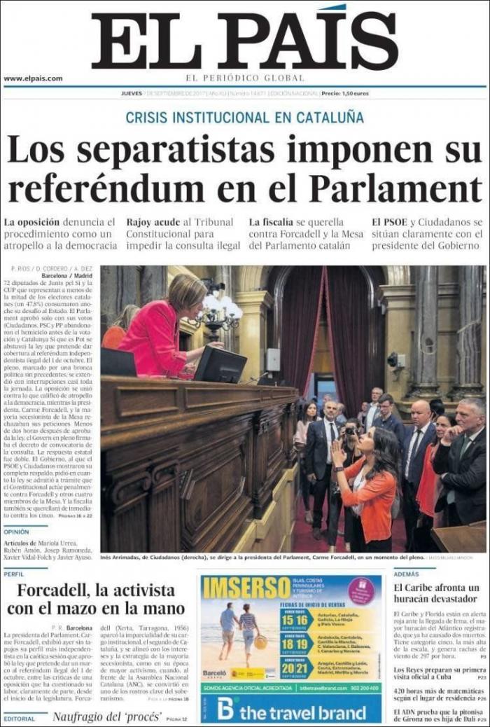 Los medios lo dan todo en sus portadas tras la aprobación de la ley del referéndum de Cataluña