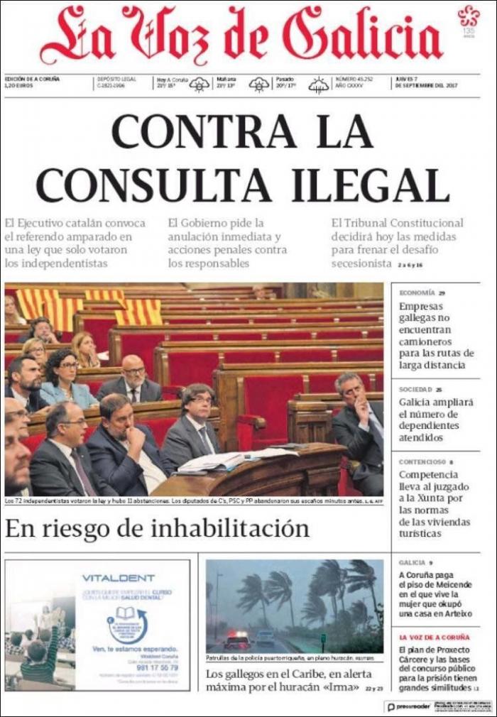 Los medios lo dan todo en sus portadas tras la aprobación de la ley del referéndum de Cataluña
