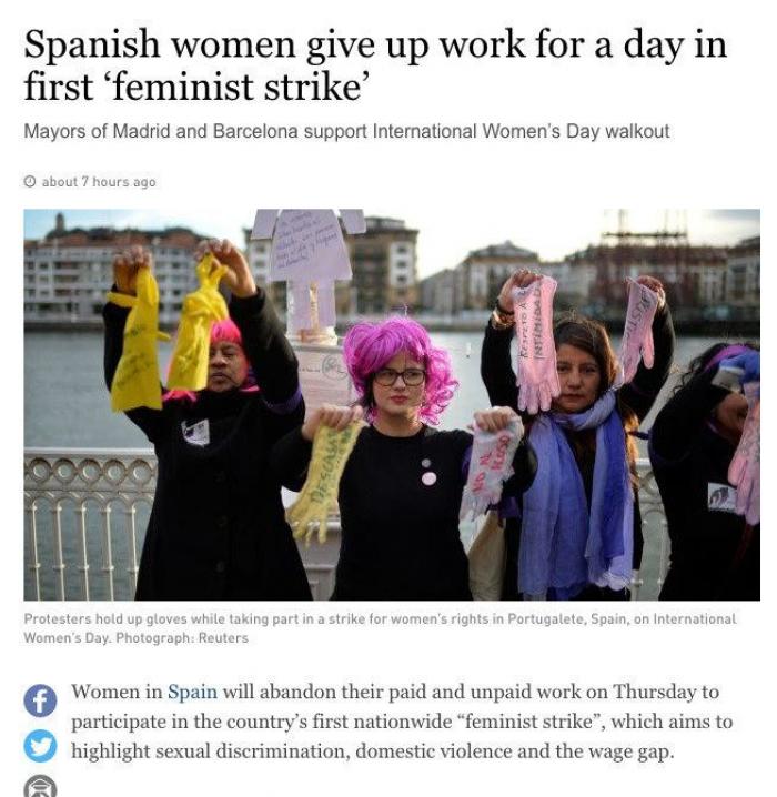 La huelga española del 8-M, en los principales medios internacionales: 'New York Times', CNN, 'The Guardian'...