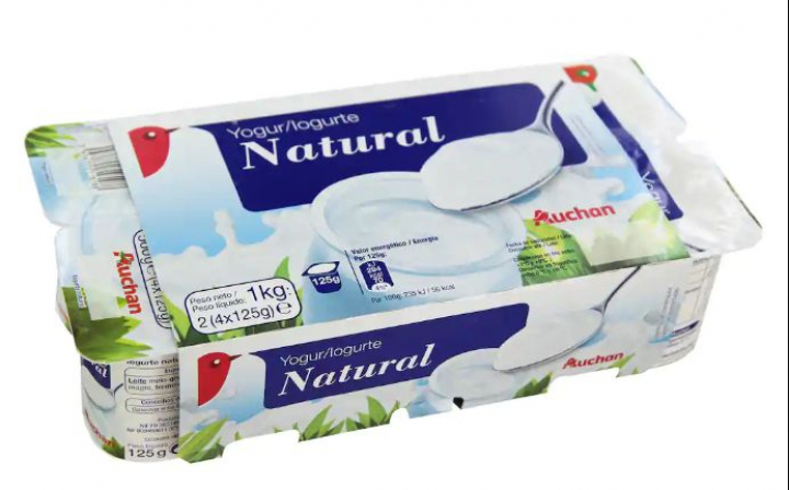 Yogur natural Carrefour pack de 8 unidades de 125 g.