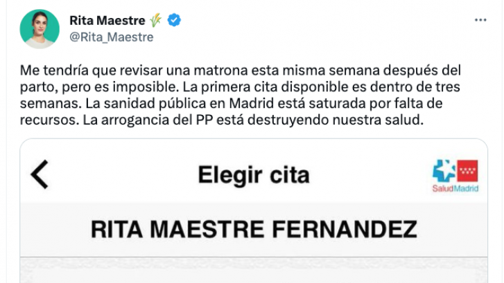 Almeida responde a este tuit de Rita Maestre golpeando el atril y ella replica rápido en Twitter