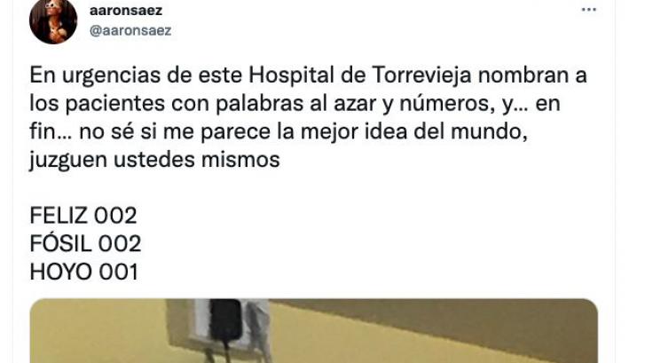La forma de nombrar a los pacientes de un hospital de Torrevieja deja perplejos a todos