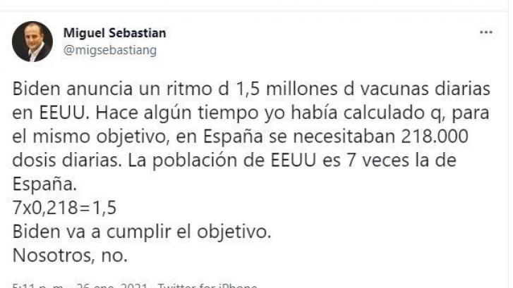 Óscar Puente y Miguel Sebastián se enzarzan por este tuit de enero: 