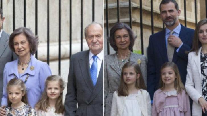 Los reyes, sus hijas y la reina Sofía asisten a la misa de Pascua en Palma
