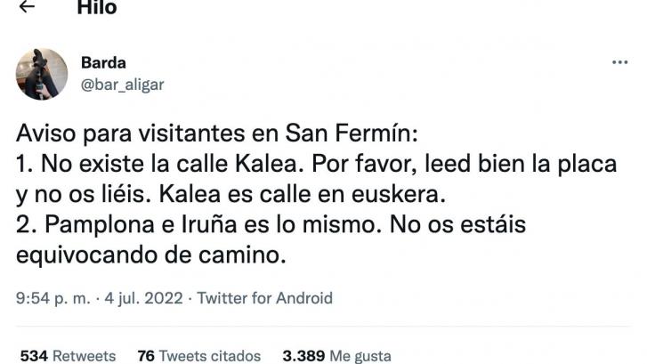 Triunfa en Twitter con sus 10 consejos para los visitantes en San Fermín