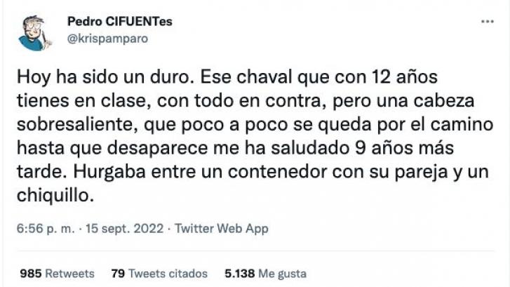 Un profesor cuenta el momento traumático en que vio a un exalumno rebuscar la basura
